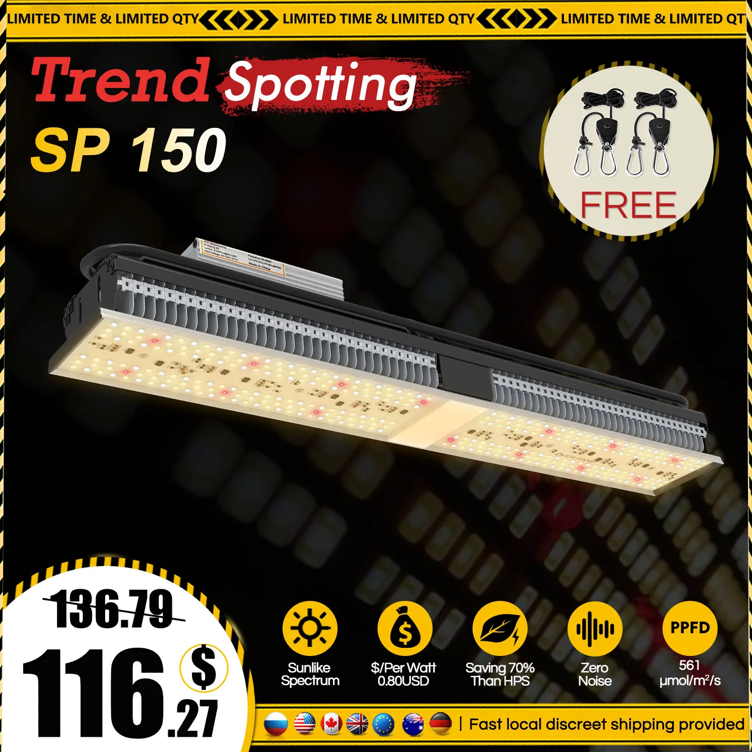 Светодиодная лампа Mars Hydro SP 150 для выращивания растений комнатный светильник