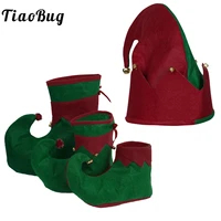 santa elf hat shoes adult children felt set christmas costume with jingle bells xmas party gifts accessories redgreen