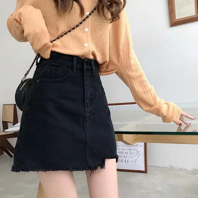 

Summer Korean version 2021 new ins irregular high waist A-line skirt shows thin rough edge Denim Short Skirt female student