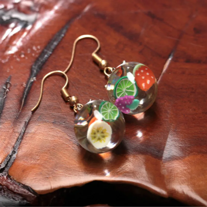 Креативные милые серьги подвески с фруктовым стеклянным шариком модные