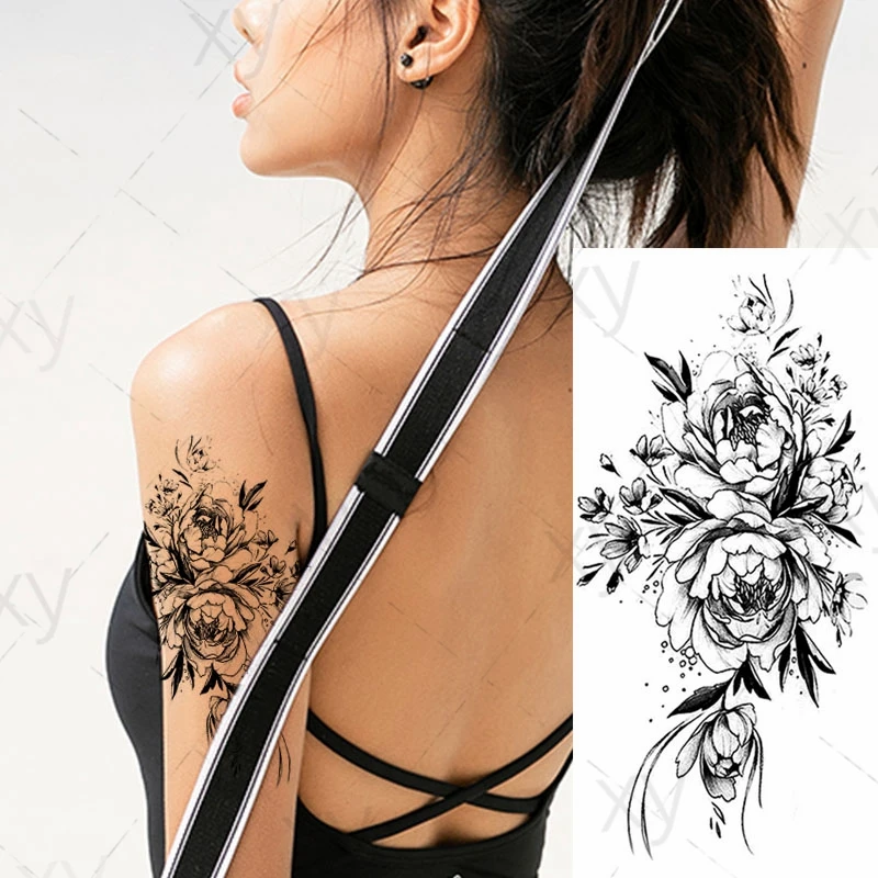 

Sunflowers Chrysanthemum Temporary Tattoo Sticker Waterproof Grey Women Girls Hand Arm Shoulder Chest Back Body Art