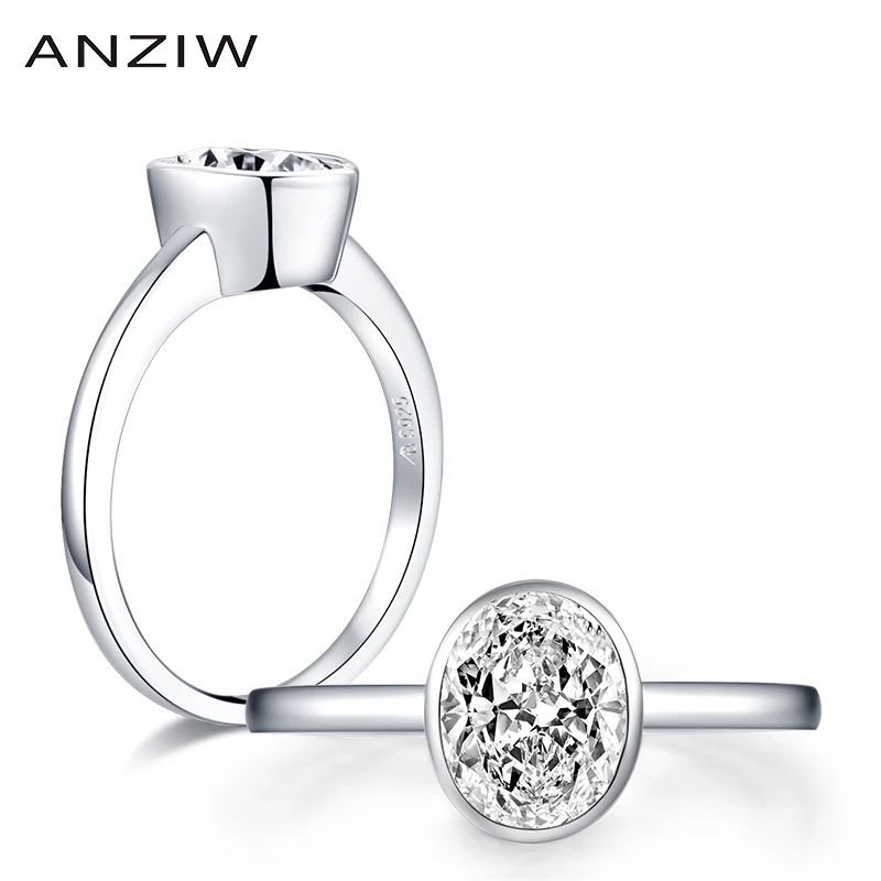 ANZIW 925 пробы серебро 1 25 CT овальным вырезом ободок кольца Обручение псевдо