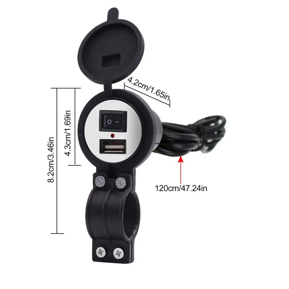 

Motorcycle USB Car Charger 12-24V 5V 1.5A Waterproof Independent Switch Suitable For Navigator GPS Light Electronic Equipment
