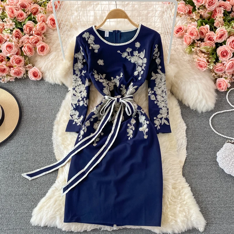 

YIZZHOY New Spring Autumn Lady Three Quarter Sleeve Midi Dress Women Vintage Casual Fashion Floral Slim O-Neck Dress