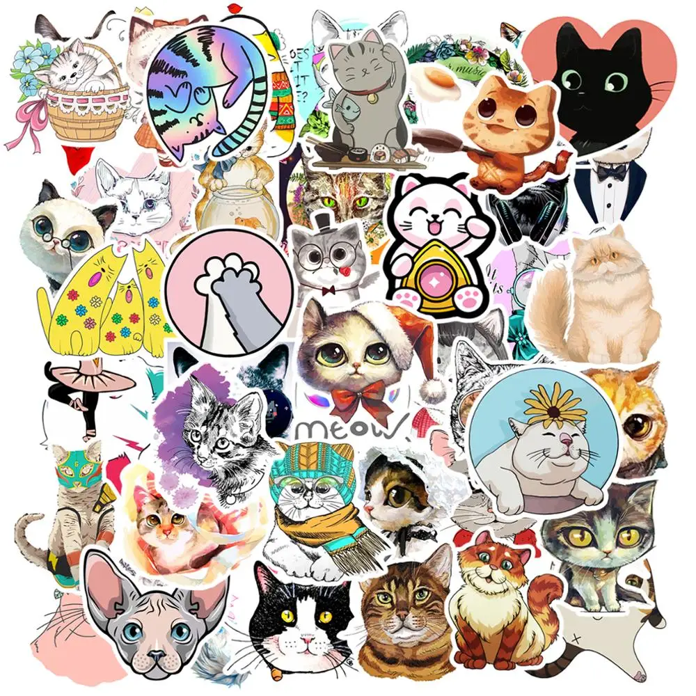 52 шт./лот наклейки на тему милого мультяшного кота граффити водонепроницаемые