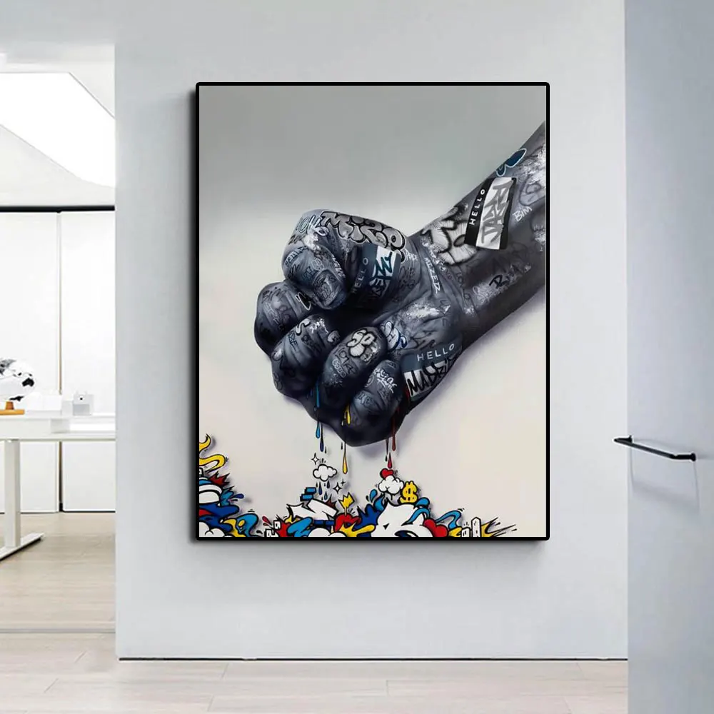 

Graffiti Clench the Fist Canvas Painting Art Wall Inspire Motivate Posters and Prints Picture for Room Office Home Decoration