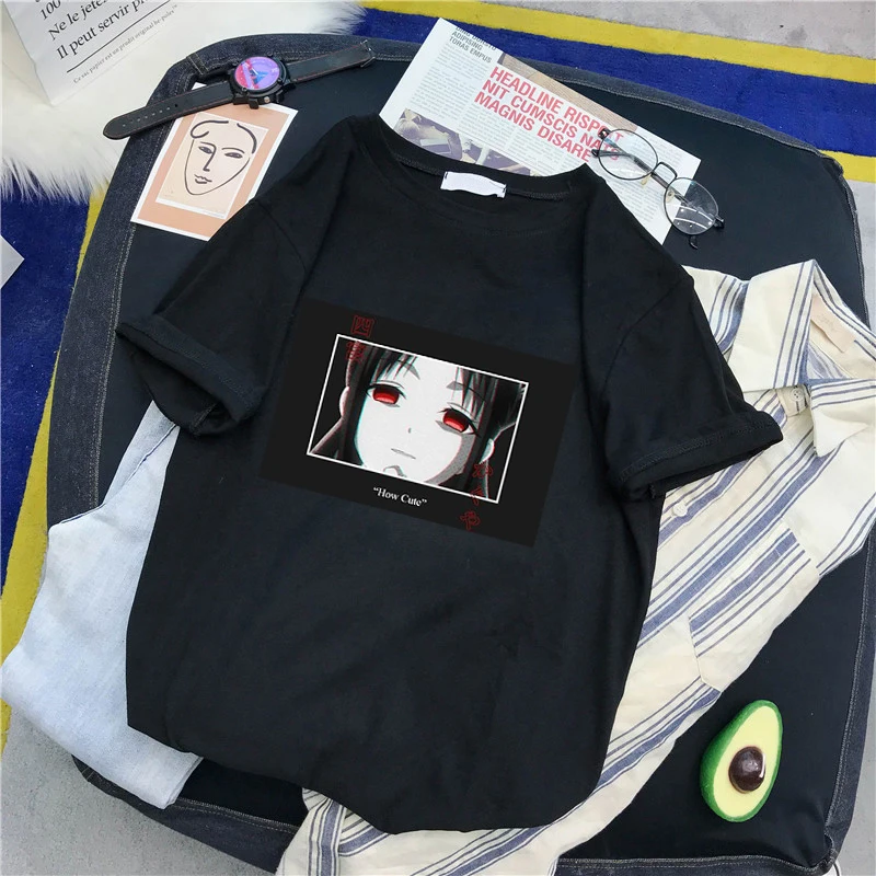 

Fashion miracle camisas cartoon T-shirt women's printing Harajuku thin section short-sleeved black shirt women's clothing