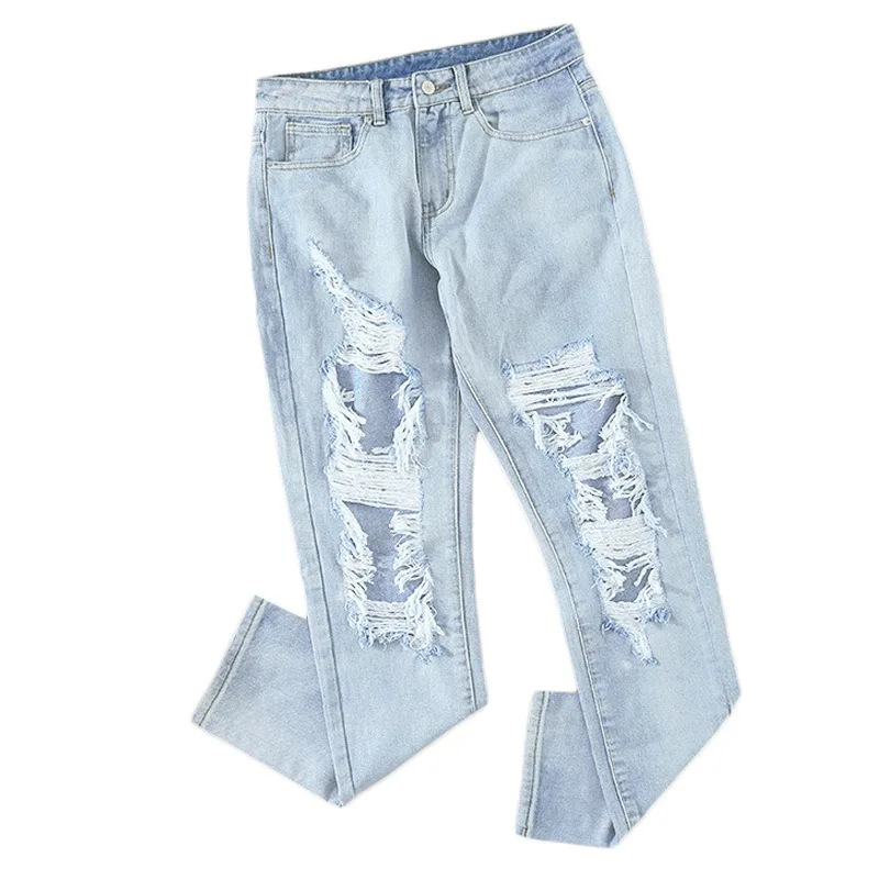 

Women Cargo Pants Classic Ripped Baggy Jeans 2021 New Summer Casual Fashion Women Hole Denim Straight Leg Pants Pantalones