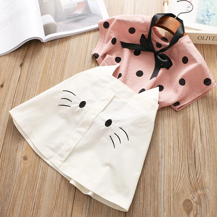 Модный комплект одежды для девочек новинка милая рубашка в горошек с юбкой виде