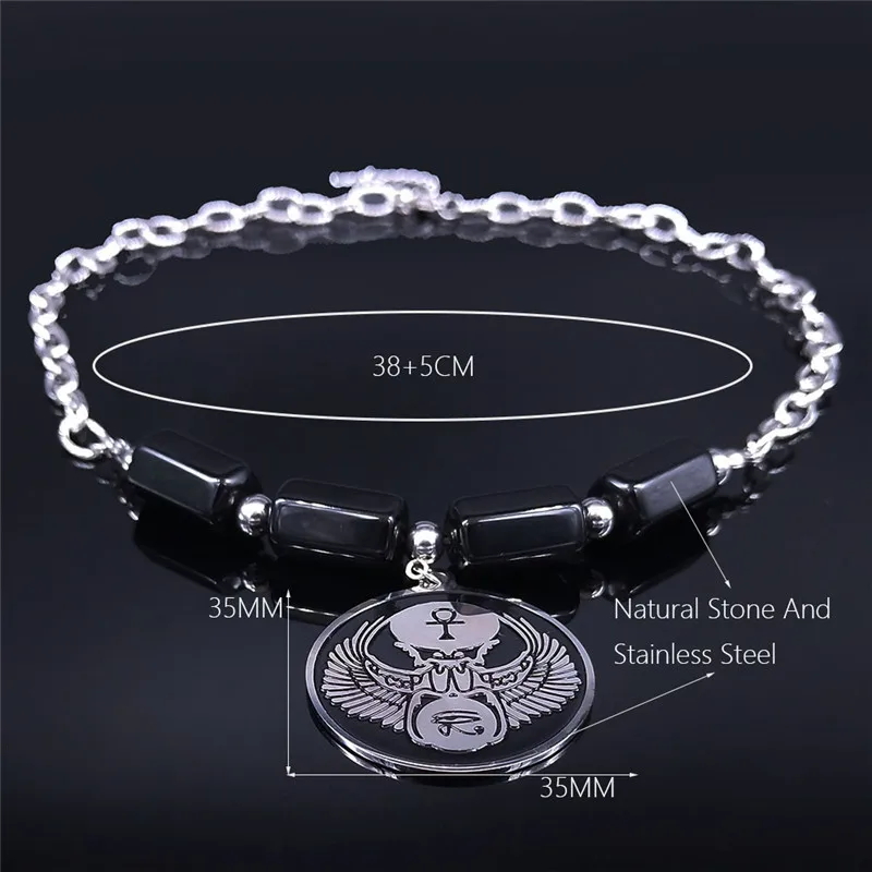 

Egyptian Cross Eagle Obsidian Stainless Steel Choker Necklaces Silver Color Pendant Necklace Women Jewelry collares mujer NXS04