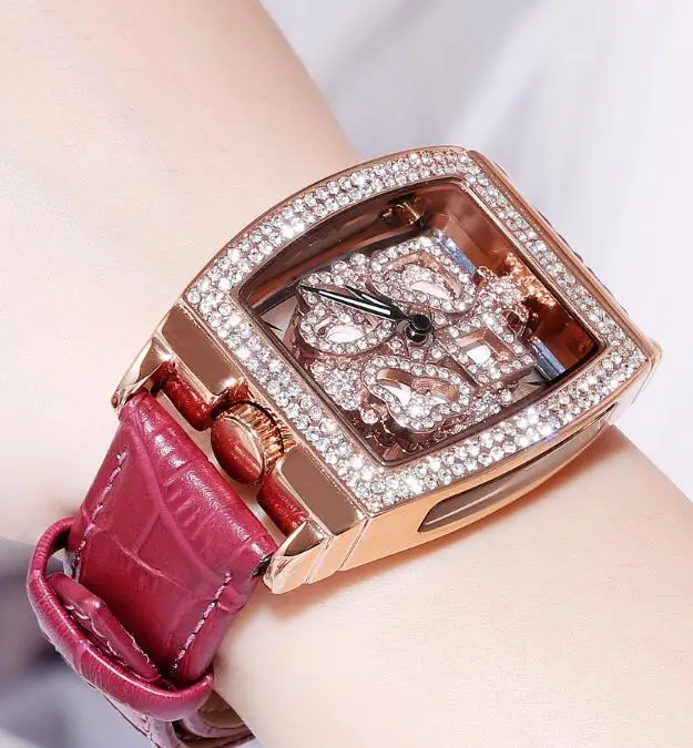 Purple rose gold Новое поступление Женские часы с полой поверхностью кварцевые часы модные повседневные Кристальные бриллиантовые роскошные женские часы наручные часы для девушек Подарок - Цвет: Purple rose gold