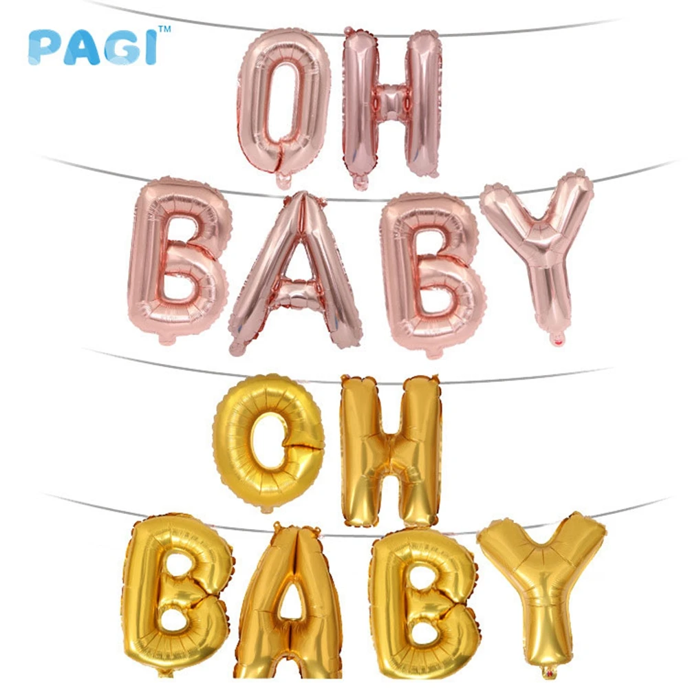 PAGI 16inch Oh Baby Gender Reveal Balloons Set Baby Shower Birthday Party Decoration Supplies Aluminum Foil Helium Air Balloon