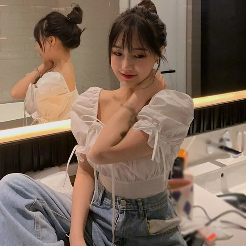 

Thin Puff Sleeve Lace Up Little Public Lift