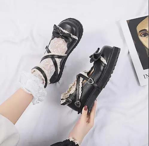 

3 colors black red white Lolita Shoes Women Flats Low Round Toe Retro Bowknot Sniping Sweetheart Cute Girls Princess Students
