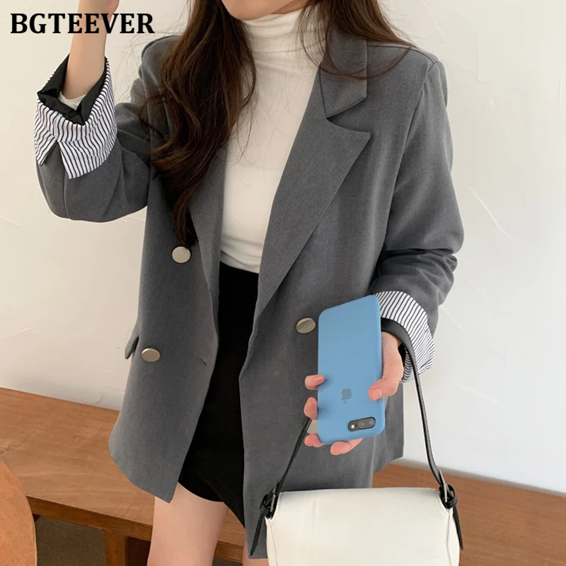BGTEEVER офисный Женский блейзер куртки двубортный женский костюм свободные карманы