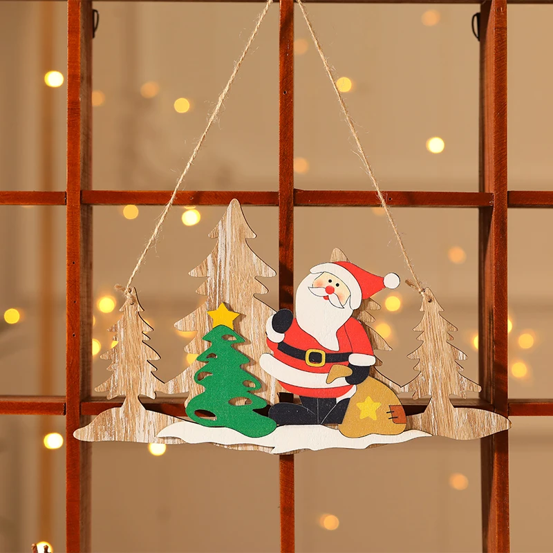 Деревянные рождественские украшения 2020 для елки Санта-Клаус снеговик олень