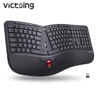 victsing pc325 wireless ergonomic keyboard with trackball and scroll wheel usb 2 4g quiet split keyboard with 16 multimedia keys