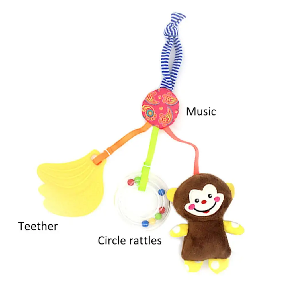 

Stroller Hanging Bed Hanging Rubber Ring Rattle With Music Pinch To Call Baby Cotton Rattle hand Bell Cute Animal Shape Stuffed