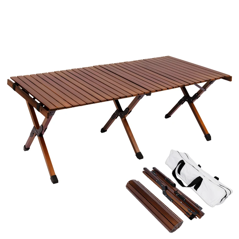 Egg Roll Wooden Folding Picnic Table Home Garden BBQ Party Foldable Desk Camping Table Fishing Hiking Travel Outdoor Table