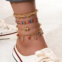 yada 4 pcsset trendy tassel anklets for women foot beach barefoot sandals bracelet ankle female layer handmade ankle at200083