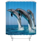 Занавеска для душа в средиземноморском стиле, водонепроницаемый шторка для ванной комнаты с изображением дельфина осьминога, морской лошади, с крючком