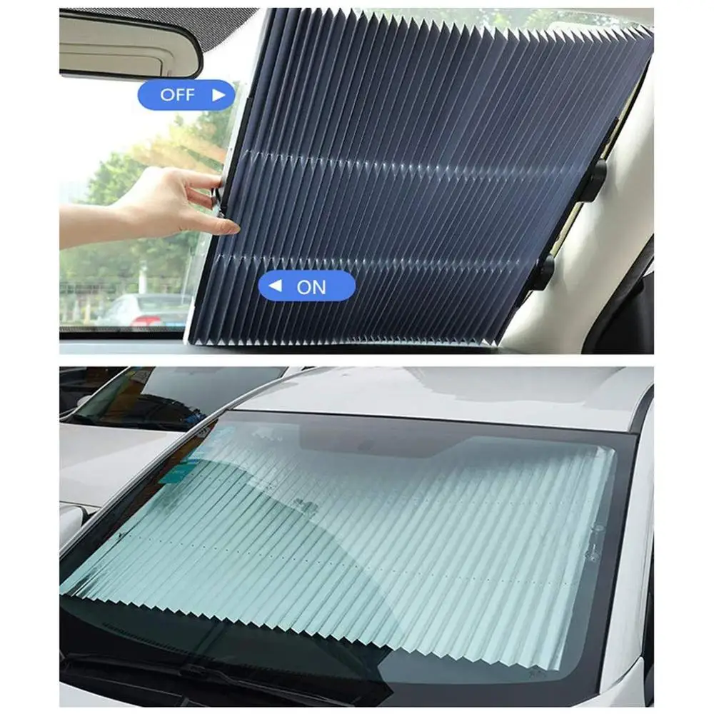 

Aluminum Film Automatic Retractable Sunshade Front Sunscreen Vehicle Sun Visor Windshield Summer Car Sunshade