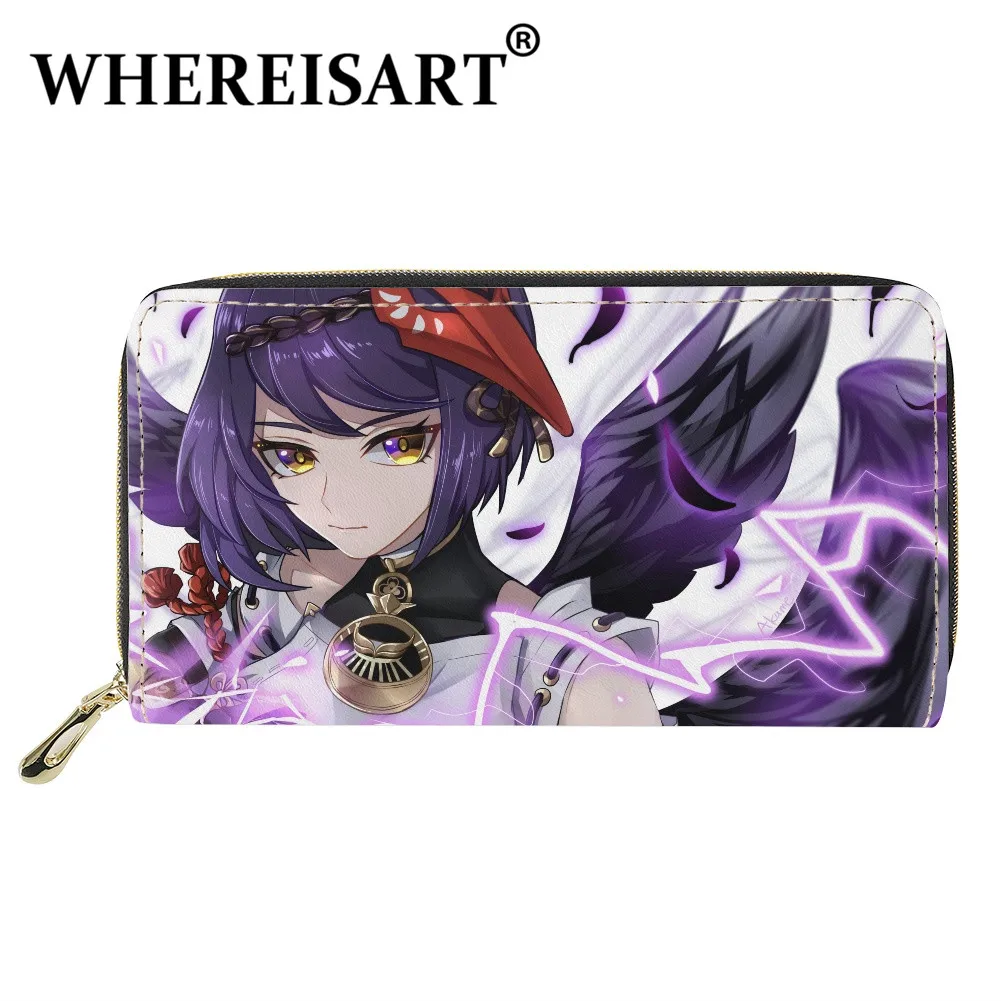 

WHEREISART Customized Design Game Genshin Impact Zipper Credit Card Wallet Delicate Kujou Sara PU Leather Purse Feat Money Bags
