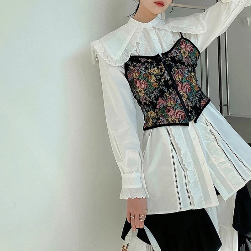 

2021 New Women Sexy Floral Elastic Belt Tank Top Bustier Overbust Corsets Body Shaper Vintage Crop Top Corset Underwear Summer