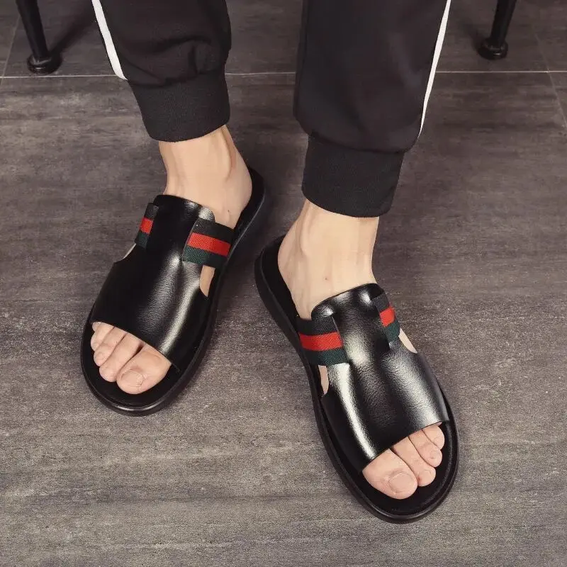 Coslony men slippers luxury brand leather soft Men Summer trending Slippers Beach Shoes Outdoor Non-slip Rubber flip flops | Обувь
