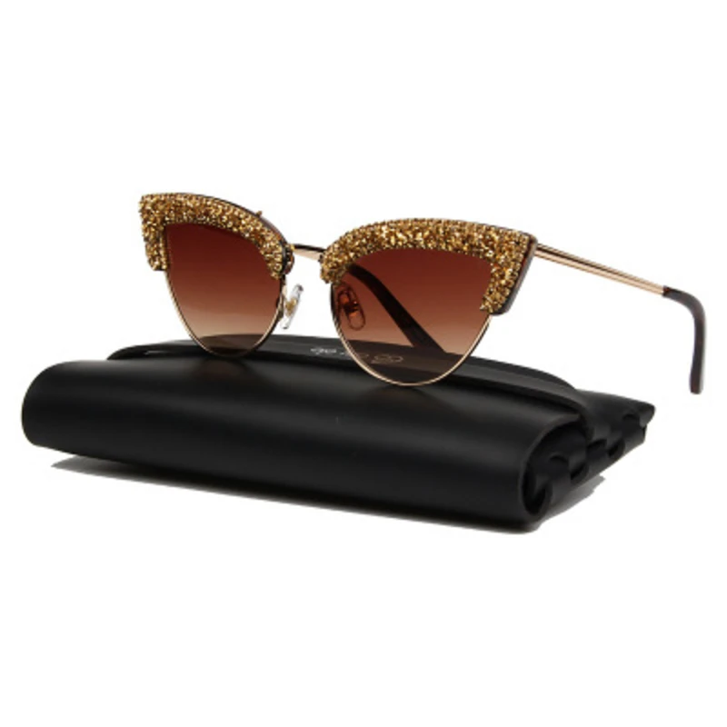 Женские солнцезащитные очки в стиле ретро кошачий глаз стразы роскошный бренд 2020