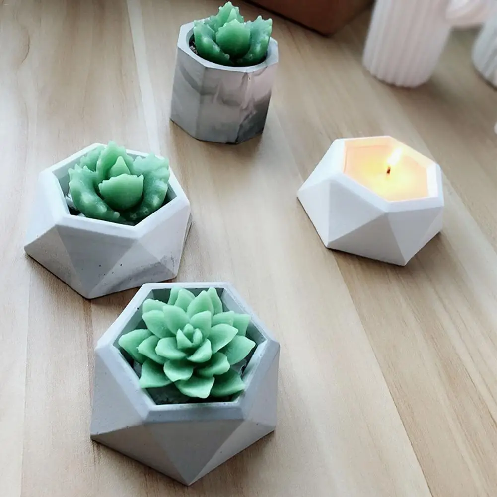 

Polygonal DIY Concrete Plaster Cement Succulent Plants Pot Vase Silicone Mold