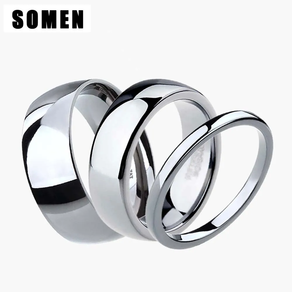 

Somen 2/4/6/8mm Ring Pure Silver Color Tungsten Ring Couple Engagement Rings Lovers Jewelry Wedding Band Alliance Anel Men Women