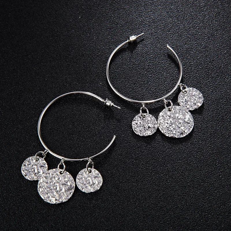 2019 New Fashion Bohemian Gold Silver Color Big Hoop Earrings With Round Sequins Charm Vintage C Shaped Earring | Украшения и