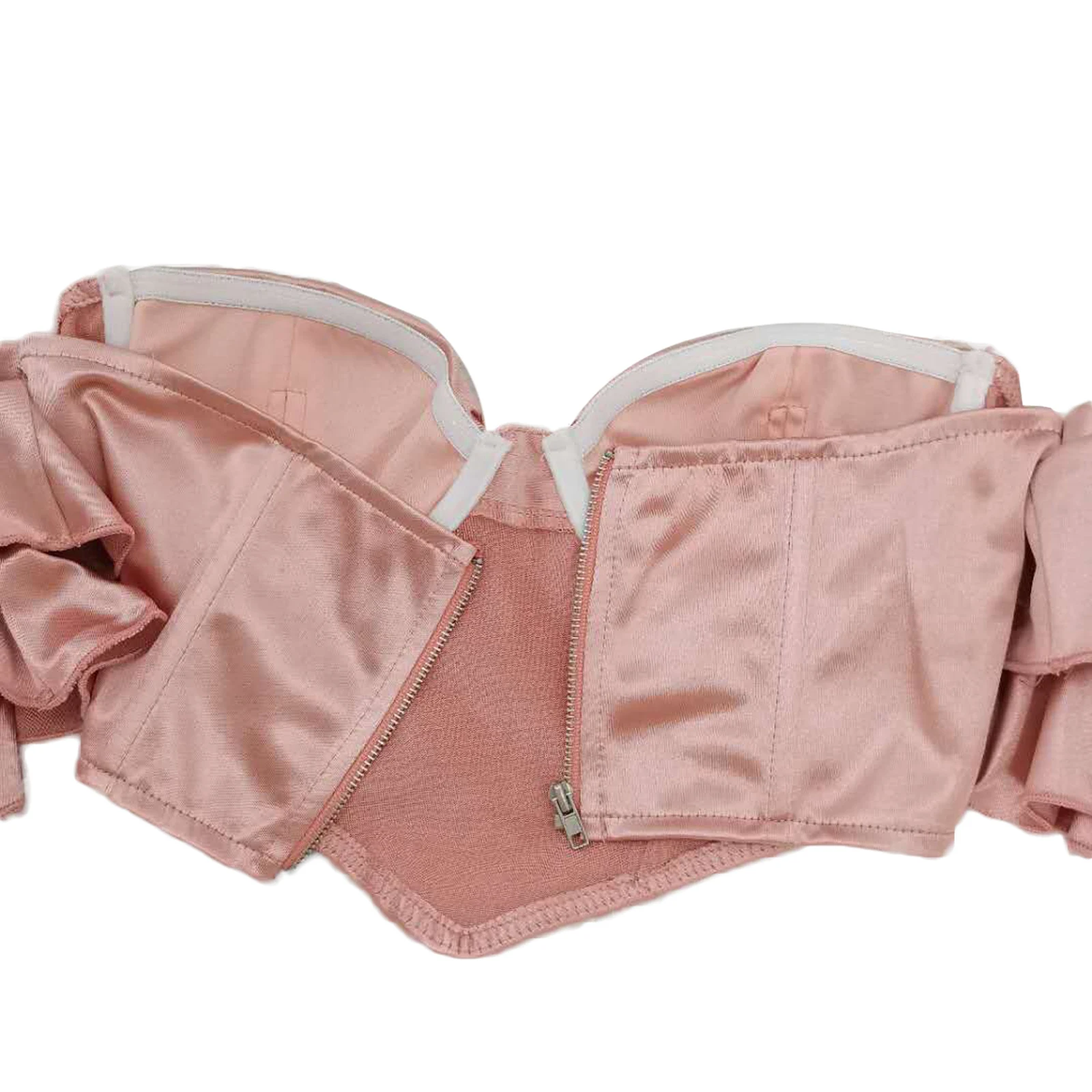 

Women Sexy Off Shoulder Crop Tops, Ruched Layer Ruffle Sleeve Bustier Tight Short Blouses