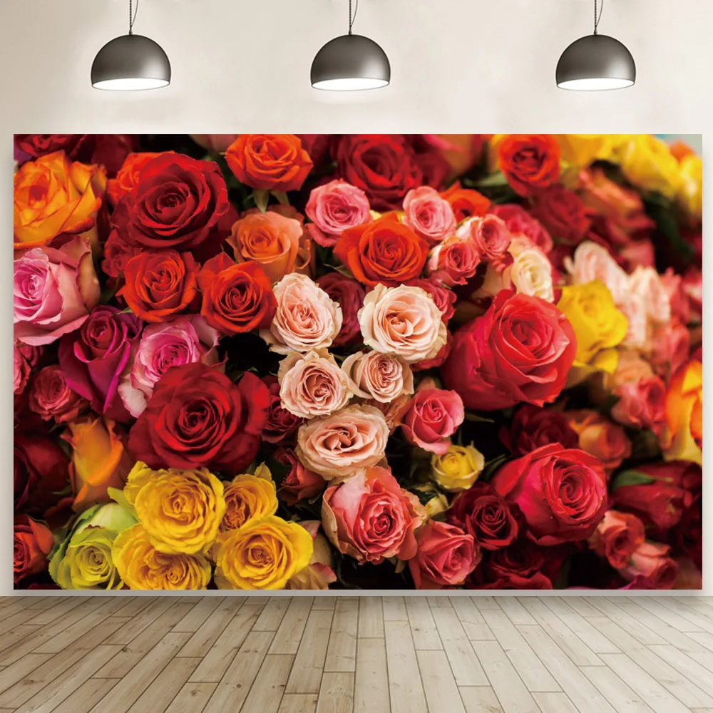 

Blooming Colored Roses Backdrop Romantic Wedding Party Decoration Ceremony Cake Photo Background Studio Booth Poster Prop