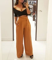 summer female solid ol clothing casual loose pants new women spring autumn high waist wide leg long pants lace up maxi trousers