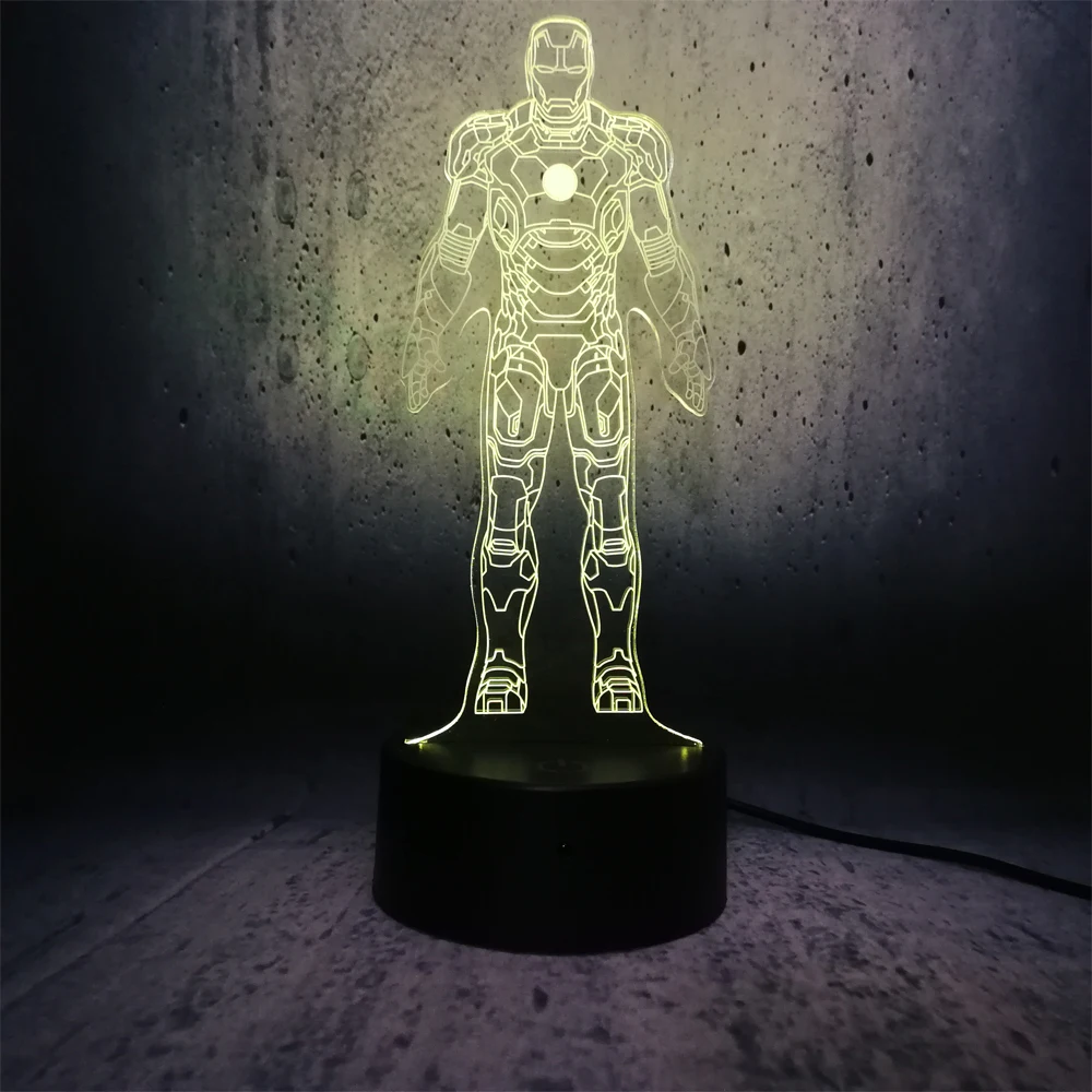 Железный человек 7 цветов USB сенсорный 3D светодиодный Настольный светильник
