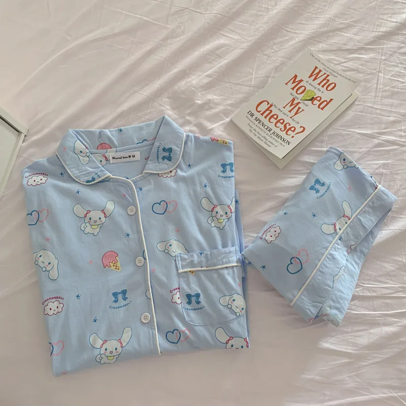 

Sweet Cute Cartoon Dog Milky White Short-sleeved Pajamas Thin Section Casual Home Clothes Lounge Wear Pijamas Women Autumn