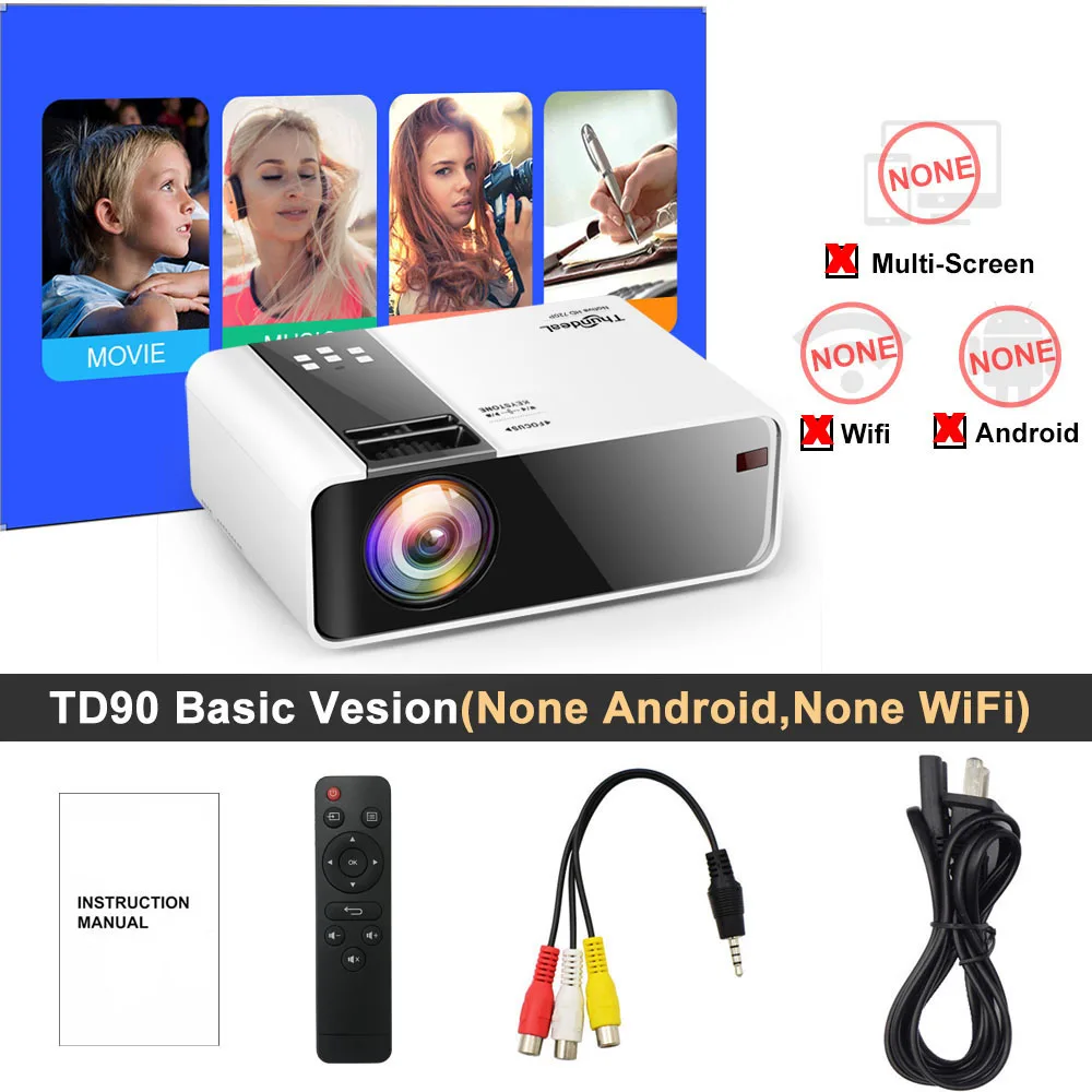 ThundeaL HD мини-проектор TD90 встроенный 1280x720 P светодиодный Android WiFi проектор видео домашний кинотеатр 3D HDMI Видеопроектор - Цвет: Basic Version