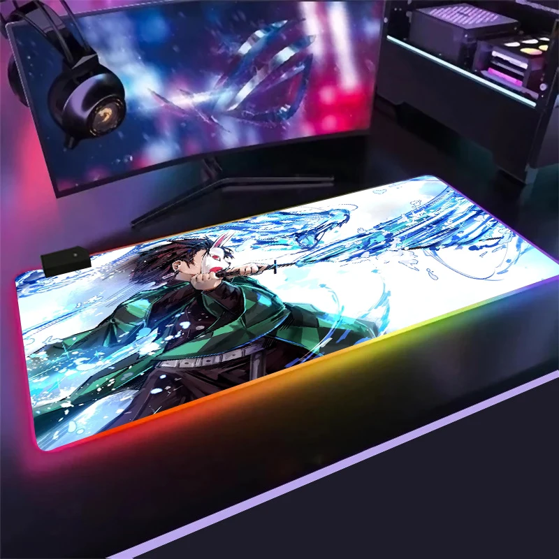 

Demon Slayer Kimetsu No Yaiba игровой RGB большой коврик светодиодный мыши светодиодная подсветка USB клавиатура красочный настольный коврик для мыши Ковр...