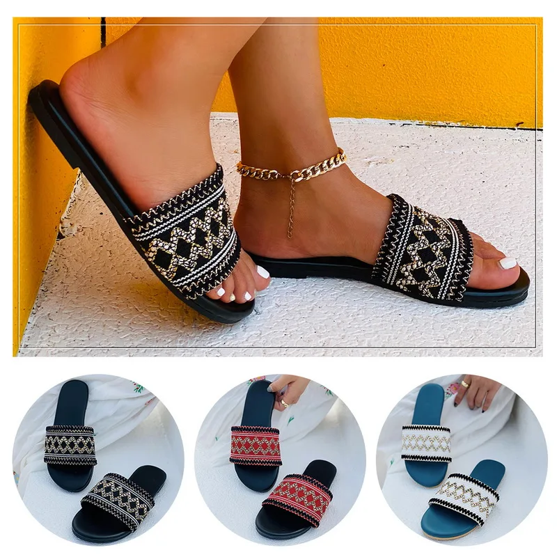 

Women Slippers 2021 Summer New Rome Retro Sandals Flat Casual Shoes Female Slip on Slides Woman Shoes Plus Size Sandalias Mujer