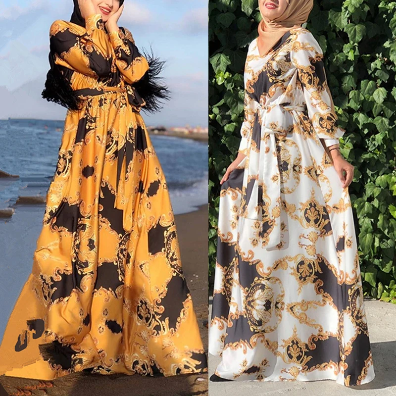 Abaya Dubai Turkey Muslim Dress Women Caftan Marocain 2022 Eid Mubarak Islamic Clothing Bohemian Long Sleeve Gowns Kimono Outfit