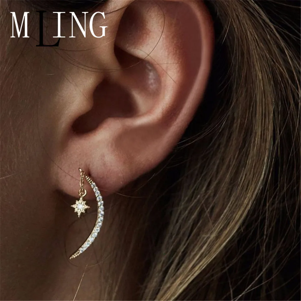 Женские винтажные серьги гвоздики с золотым цирконием MLING|Серьги-гвоздики| |