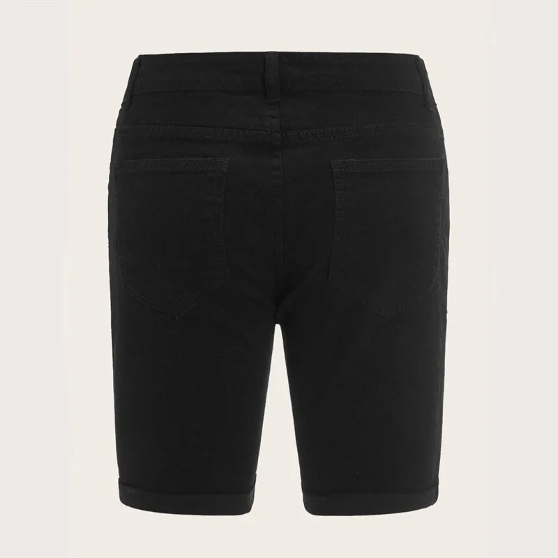 Мужские обтягивающие джинсовые шорты черные до колен уличная одежда байкерские