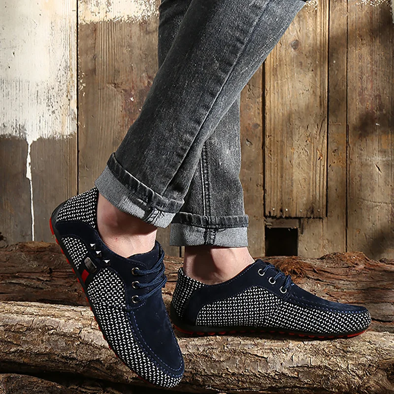 Мужская обувь повседневная мужская кожаная с заклепками модная брендовая на