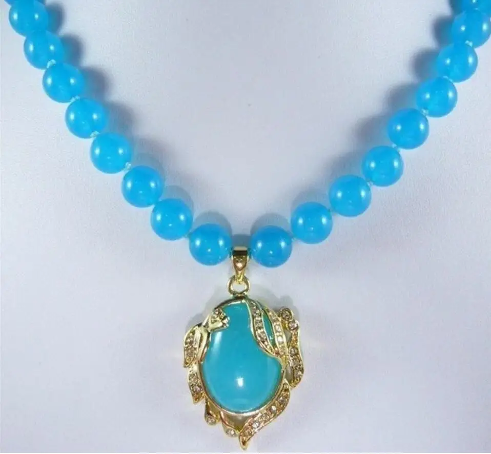

Free shipping lady's finest accessory! noble blue jades Necklace + inlaid crystal blue jades pendant