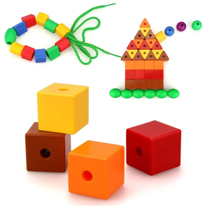 

Preschool Large Lacing Beads for Kids - 50 Stringing Beads with 4 Strings