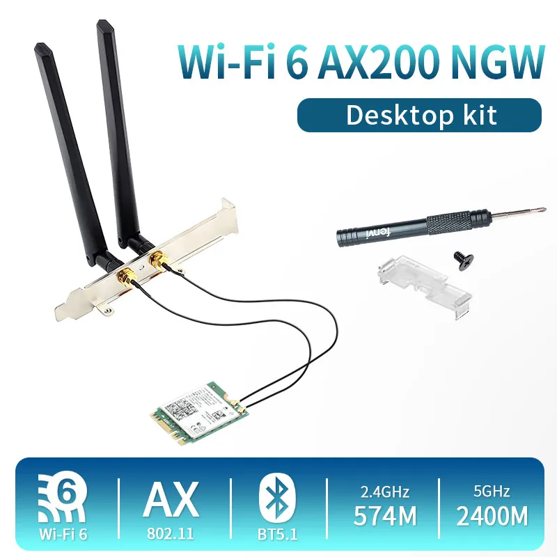 

Intel AX200 Wi-Fi 6, 2400 Мбит/с, NGFF M.2 1/802, 11ax/ac, двухдиапазонный, 2,4 ГГц/5 ГГц, MU-MIMO, Bluetooth 5,1, Wi-Fi беспроводной адаптер для карты