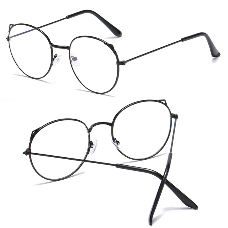 Мужские и женские очки в металлической оправе простые круглые с кошачьими ушками