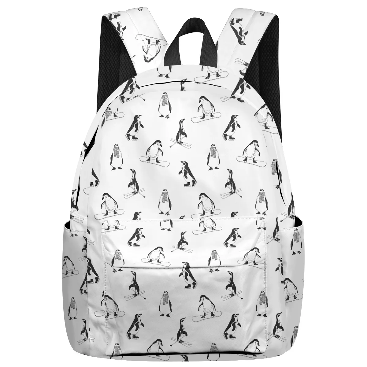 Белый рюкзак с рисунком скейтборда пингвина для студентов колледжа ноутбука